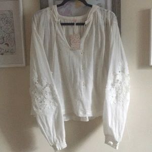 NWT White Free People hooded embroidered top!